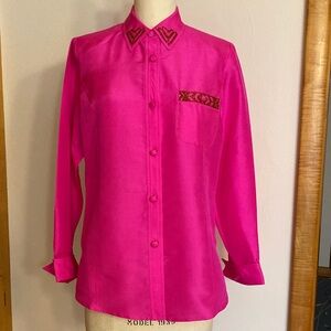 Diane Gilman Bright Pink and Orange 
3 Piece Loungewear Silk Beaded Heart